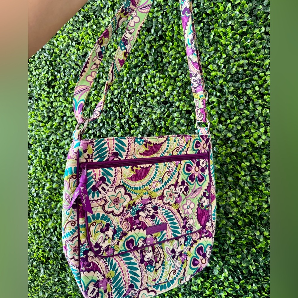 Vera Bradley Purple and Green Crossbody Bag with Mickey and Minnie Paisley Print